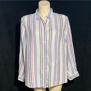 Jones New York Co 2X Button Down Shirt Washable Beach White Blue Red Stripes